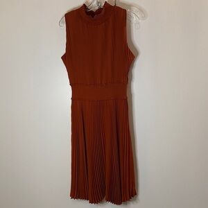 Nanette Lepore Sleeveless Rust Knife Pleat Midi Dress